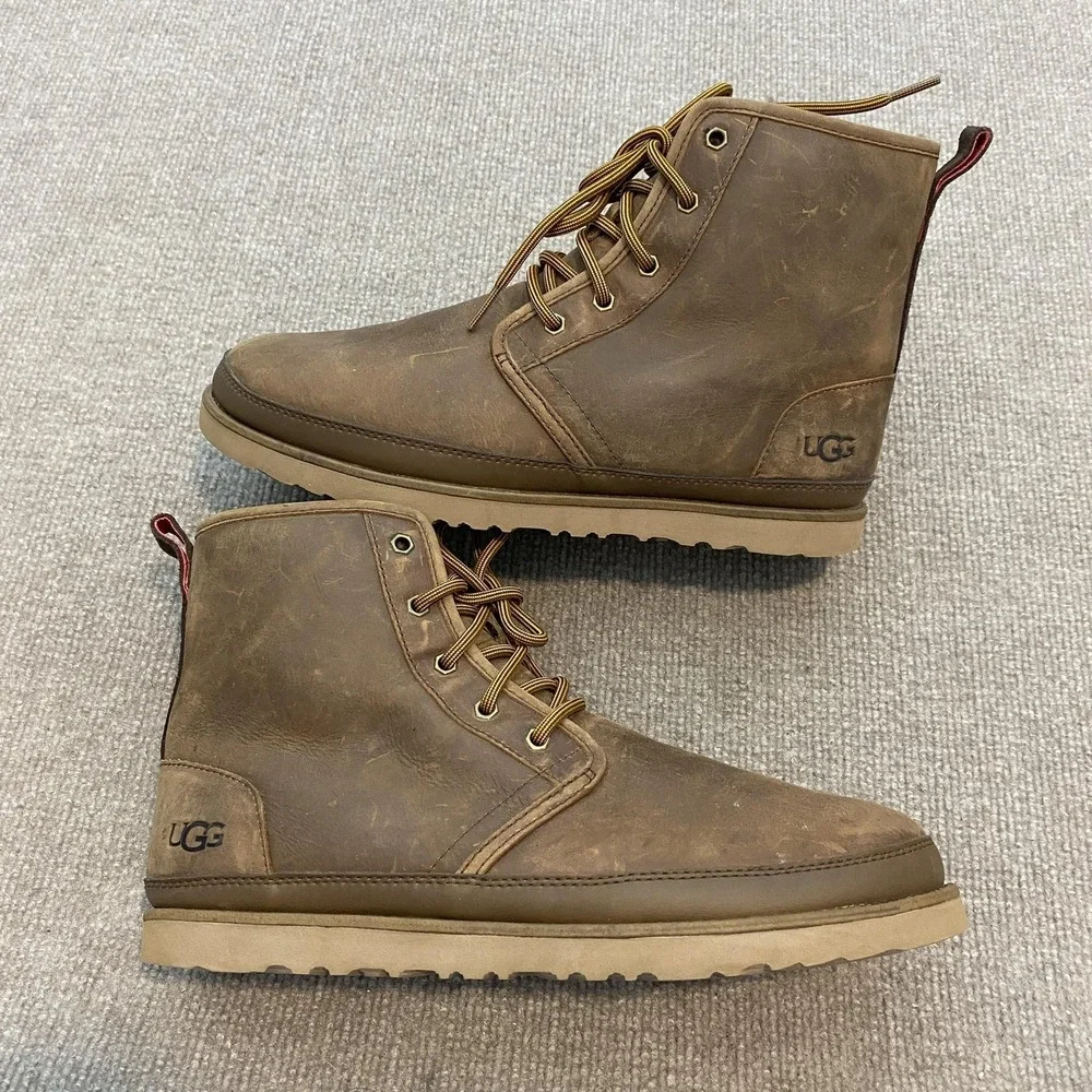 UGG Boots Mens Size 11 Brown Leather Waterproof Lined Ankle Snow Winter 1017238